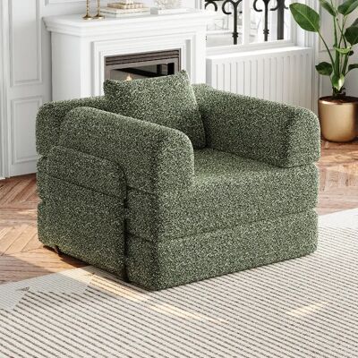 lemonbest Fauteuil convertible 2-en-1 chenille vert, rangement accoudoir, triple cadre métallique - Publicité lemonbest Fauteuil convertible 2-en-1 chenille vert, rangement accoudoir, triple cadre métallique - Publicité