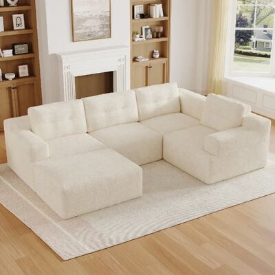 lemonbest Canapé d’angle modulable 5–6 places beige, 252×180×82 cm, chenille, appui-tête indépendant - Publicité lemonbest Canapé d’angle modulable 5–6 places beige, 252×180×82 cm, chenille, appui-tête indépendant - Publicité