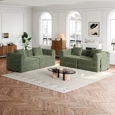 lemonbest Canapé-lit convertible 2-en-1 chenille vert (lot de 4), rangement accoudoir - Publicité lemonbest Canapé-lit convertible 2-en-1 chenille vert (lot de 4), rangement accoudoir - Publicité