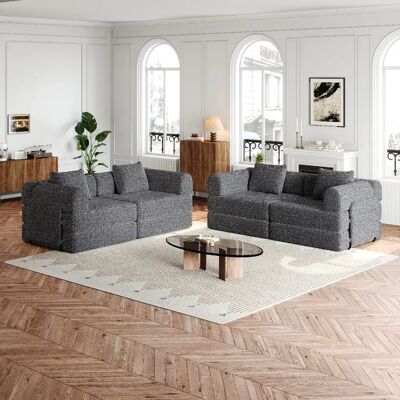 lemonbest Canapé-lit convertible 2-en-1 chenille gris (lot de 4), rangement accoudoir - Publicité lemonbest Canapé-lit convertible 2-en-1 chenille gris (lot de 4), rangement accoudoir - Publicité