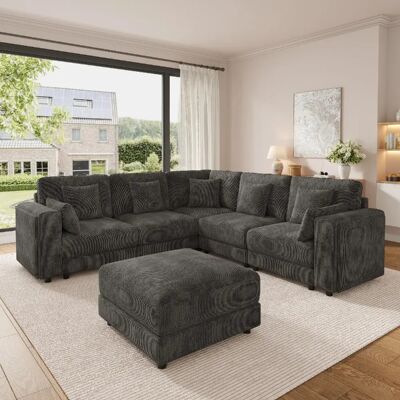lemonbest Canapé d’angle modulaire 6 places gris, 215×215×82 cm, ports USB/Type-C, chenille - Publicité lemonbest Canapé d’angle modulaire 6 places gris, 215×215×82 cm, ports USB/Type-C, chenille - Publicité