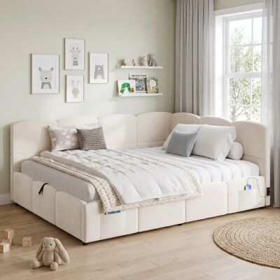 lemonbest Canapé-lit 140×200 cm en velours beige, lit enfant/adulte avec coffre hydraulique - Publicité lemonbest Canapé-lit 140×200 cm en velours beige, lit enfant/adulte avec coffre hydraulique - Publicité