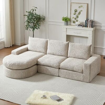 lemonbest Canapé modulable L en chenille beige - Publicité lemonbest Canapé modulable L en chenille beige - Publicité