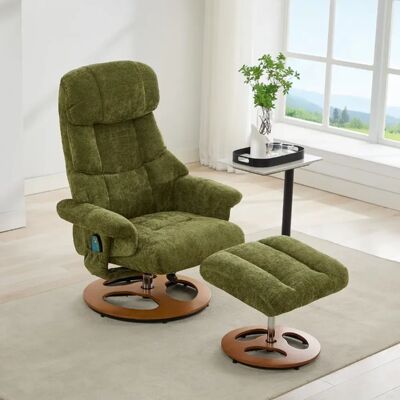 lemonbest Fauteuil relax pivotant 360° vert chenille, massage 5 points+chaleur, base bois massif - Publicité lemonbest Fauteuil relax pivotant 360° vert chenille, massage 5 points+chaleur, base bois massif - Publicité