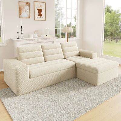 lemonbest Canapé d’angle modulable L 4–5 places beige, 253×161×89 cm, velours côtelé (corduroy) - Publicité lemonbest Canapé d’angle modulable L 4–5 places beige, 253×161×89 cm, velours côtelé (corduroy) - Publicité