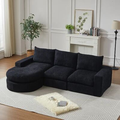 lemonbest Canapé modulable L en chenille noir - Publicité lemonbest Canapé modulable L en chenille noir - Publicité