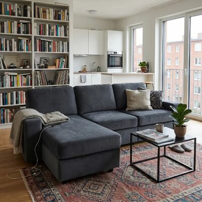 lemonbest Canapé d’angle 3 places gris foncé, 245,5 cm, 4 coffres de rangement intégrés - Publicité lemonbest Canapé d’angle 3 places gris foncé, 245,5 cm, 4 coffres de rangement intégrés - Publicité