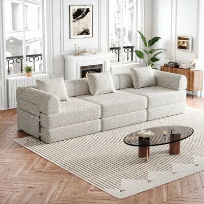 lemonbest Canapé-lit convertible 2-en-1 chenille kaki (lot de 3), rangement accoudoir - Publicité lemonbest Canapé-lit convertible 2-en-1 chenille kaki (lot de 3), rangement accoudoir - Publicité