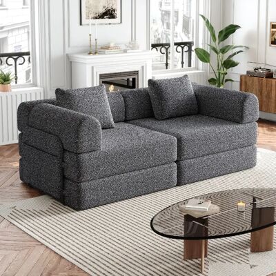 lemonbest Canapé-lit convertible 2-en-1 chenille gris, rangement accoudoir, triple cadre métallique - Publicité lemonbest Canapé-lit convertible 2-en-1 chenille gris, rangement accoudoir, triple cadre métallique - Publicité