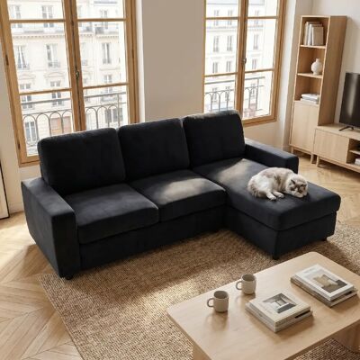 lemonbest Canapé d’angle 3 places noir, 245,5 cm, 4 coffres de rangement intégrés - Publicité lemonbest Canapé d’angle 3 places noir, 245,5 cm, 4 coffres de rangement intégrés - Publicité