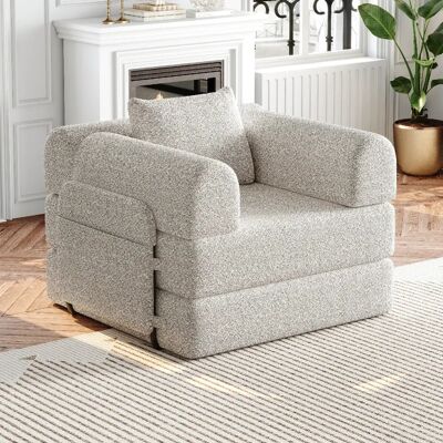 lemonbest Fauteuil convertible 2-en-1 chenille kaki, rangement accoudoir, triple cadre métallique - Publicité lemonbest Fauteuil convertible 2-en-1 chenille kaki, rangement accoudoir, triple cadre métallique - Publicité