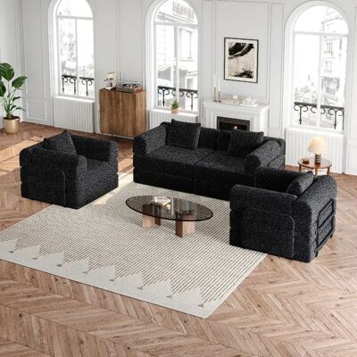 lemonbest Canapé-lit convertible 2-en-1 chenille noir (lot de 4), rangement accoudoir - Publicité lemonbest Canapé-lit convertible 2-en-1 chenille noir (lot de 4), rangement accoudoir - Publicité