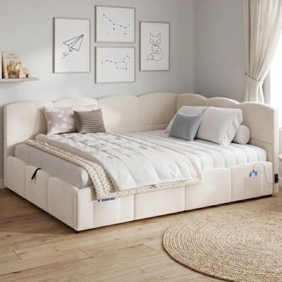 lemonbest Canapé-lit 140×190 cm en velours beige, lit enfant/adulte avec coffre hydraulique - Publicité lemonbest Canapé-lit 140×190 cm en velours beige, lit enfant/adulte avec coffre hydraulique - Publicité