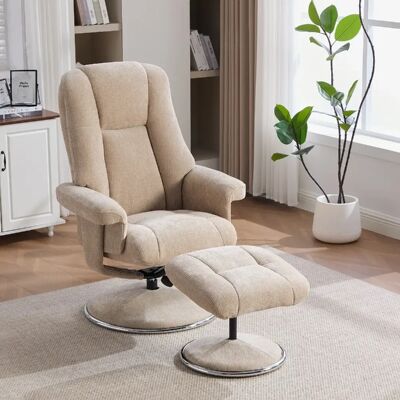 lemonbest Fauteuil pivotant nordique+repose-pieds tissu chenille taupe clair, base métal complète - Publicité lemonbest Fauteuil pivotant nordique+repose-pieds tissu chenille taupe clair, base métal complète - Publicité