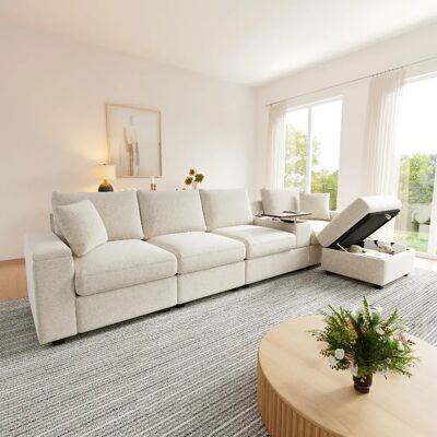 lemonbest Canapé d’angle modulaire L 5 places beige, 313×147×82 cm, rangements intégrés - Publicité lemonbest Canapé d’angle modulaire L 5 places beige, 313×147×82 cm, rangements intégrés - Publicité