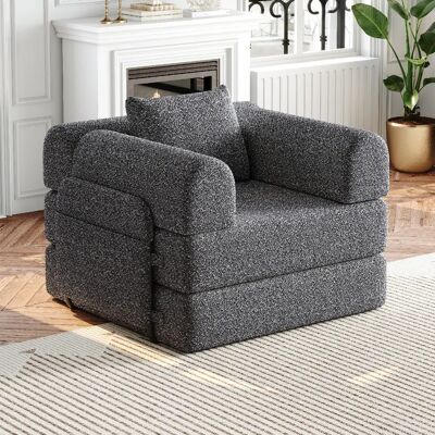 lemonbest Fauteuil convertible 2-en-1 chenille gris, rangement accoudoir, triple structure métallique - Publicité lemonbest Fauteuil convertible 2-en-1 chenille gris, rangement accoudoir, triple structure métallique - Publicité