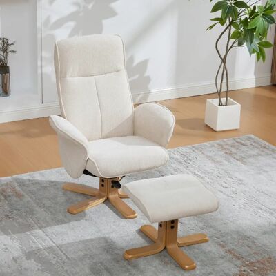 lemonbest Fauteuil pivotant nordique+repose-pieds tissu chenille beige, dossier inclinable 145° - Publicité lemonbest Fauteuil pivotant nordique+repose-pieds tissu chenille beige, dossier inclinable 145° - Publicité