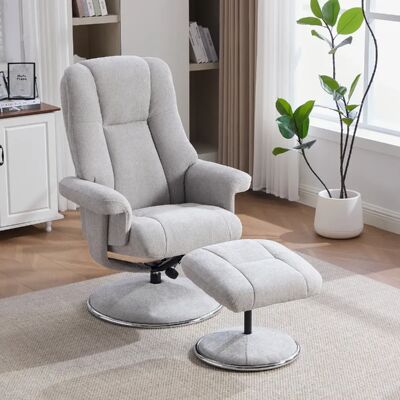 lemonbest Fauteuil pivotant nordique+repose-pieds tissu chenille gris, base métal pleine - Publicité lemonbest Fauteuil pivotant nordique+repose-pieds tissu chenille gris, base métal pleine - Publicité