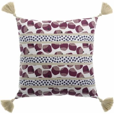 Les Ateliers du Linge Coussin jaita imprime reversible dehoussable avec pompons - Publicité Les Ateliers du Linge Coussin jaita imprime reversible dehoussable avec pompons - Publicité