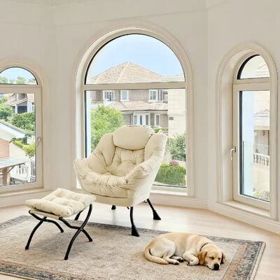 ByteLike Fauteuil lounge en velours blanc cassé - Publicité ByteLike Fauteuil lounge en velours blanc cassé - Publicité