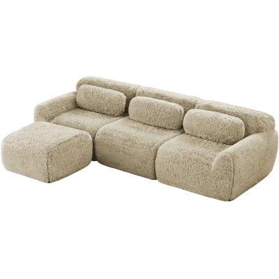 STILVORA Canapé modulaire d’angle kaki clair en peluche sans montage avec coussins - Publicité STILVORA Canapé modulaire d’angle kaki clair en peluche sans montage avec coussins - Publicité