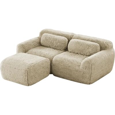 STILVORA Canapé d’angle 2 places kaki clair en peluche modulaire avec ottomane - Publicité STILVORA Canapé d’angle 2 places kaki clair en peluche modulaire avec ottomane - Publicité