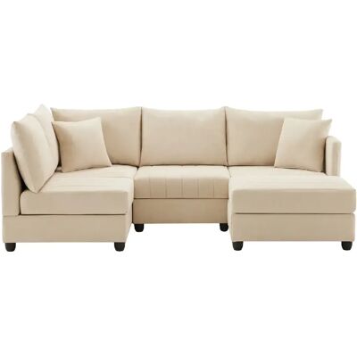 STILVORA Canapé d’angle 220/194/85 cm beige en coton et lin avec pouf modulable - Publicité STILVORA Canapé d’angle 220/194/85 cm beige en coton et lin avec pouf modulable - Publicité
