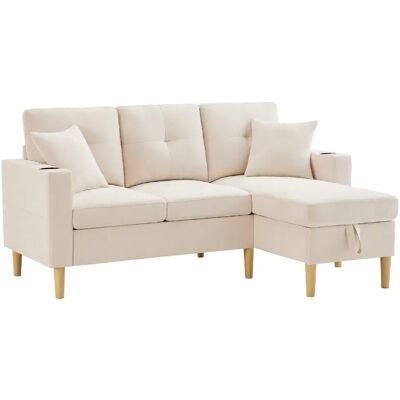 STILVORA Canapé d’angle 175/129/90 cm beige en coton et lin avec rangement - Publicité STILVORA Canapé d’angle 175/129/90 cm beige en coton et lin avec rangement - Publicité