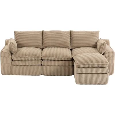 STILVORA Canapé modulable 263/167/85 cm kaki en velours côtelé avec pouf - Publicité STILVORA Canapé modulable 263/167/85 cm kaki en velours côtelé avec pouf - Publicité