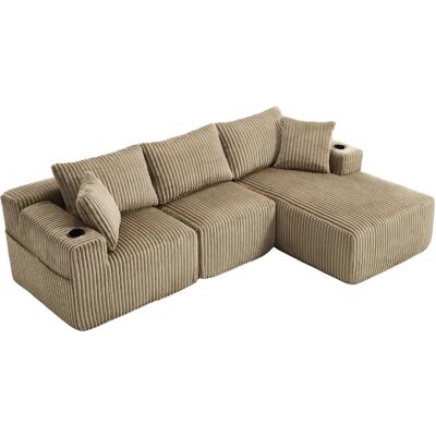 STILVORA Canapé modulable 257/90-160/62 cm kaki en velours côtelé avec méridienne - Publicité STILVORA Canapé modulable 257/90-160/62 cm kaki en velours côtelé avec méridienne - Publicité