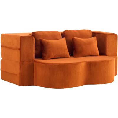 STILVORA Canapé de sol orange en mousse et ressorts avec 4 coussins convertible - Publicité STILVORA Canapé de sol orange en mousse et ressorts avec 4 coussins convertible - Publicité