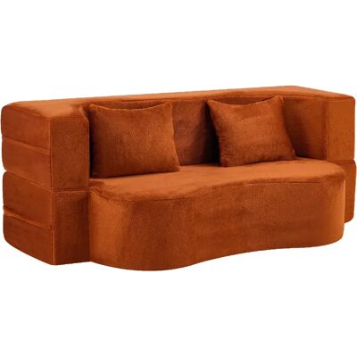 STILVORA Canapé convertible orange en mousse 2-en-1 pliable avec 2 coussins - Publicité STILVORA Canapé convertible orange en mousse 2-en-1 pliable avec 2 coussins - Publicité