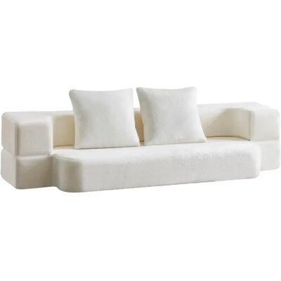 STILVORA Canapé convertible 2 places blanc en mousse avec coussins et sans montage - Publicité STILVORA Canapé convertible 2 places blanc en mousse avec coussins et sans montage - Publicité