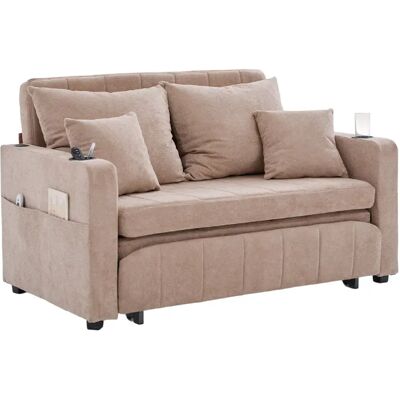STILVORA Canapé convertible 139/83/58 cm kaki en chenille avec poches de rangement - Publicité STILVORA Canapé convertible 139/83/58 cm kaki en chenille avec poches de rangement - Publicité
