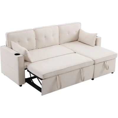 STILVORA Canapé d'angle convertible 211/130/86 cm beige en coton et lin avec rangement - Publicité STILVORA Canapé d'angle convertible 211/130/86 cm beige en coton et lin avec rangement - Publicité
