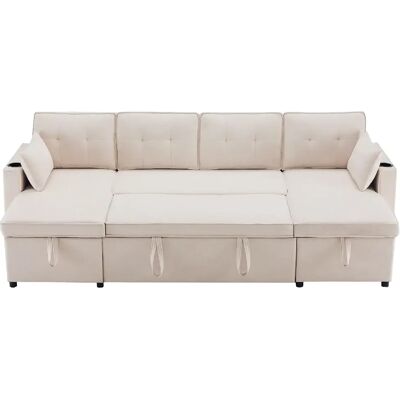 STILVORA Canapé convertible U 270/130/86 cm beige en coton et lin avec rangements - Publicité STILVORA Canapé convertible U 270/130/86 cm beige en coton et lin avec rangements - Publicité