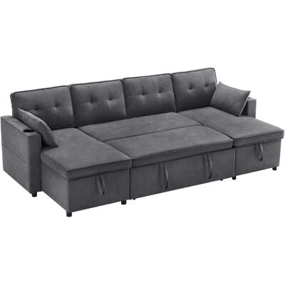 STILVORA Canapé convertible 270/130/86 cm gris en coton et lin avec rangements - Publicité STILVORA Canapé convertible 270/130/86 cm gris en coton et lin avec rangements - Publicité