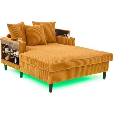 STILVORA Méridienne 129/170/70 cm moutarde en velours côtelé avec LED et rangement - Publicité STILVORA Méridienne 129/170/70 cm moutarde en velours côtelé avec LED et rangement - Publicité