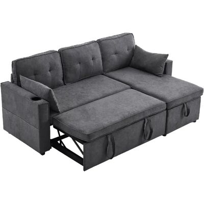 STILVORA Canapé convertible 211/130/86 cm gris en coton et lin avec méridienne réversible - Publicité STILVORA Canapé convertible 211/130/86 cm gris en coton et lin avec méridienne réversible - Publicité
