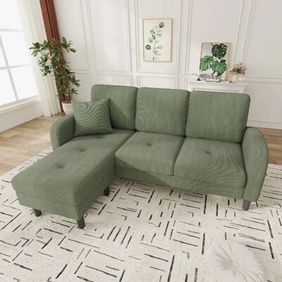 MIVRAY Canapé d'angle 3 Places 166x118x77 Cm Avec Pieds En Plastique, Coussin, Tissu, Vert - Publicité MIVRAY Canapé d'angle 3 Places 166x118x77 Cm Avec Pieds En Plastique, Coussin, Tissu, Vert - Publicité