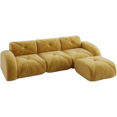 STILVORA Canapé modulaire 3 places jaune en chenille avec ottomane sans montage - Publicité STILVORA Canapé modulaire 3 places jaune en chenille avec ottomane sans montage - Publicité
