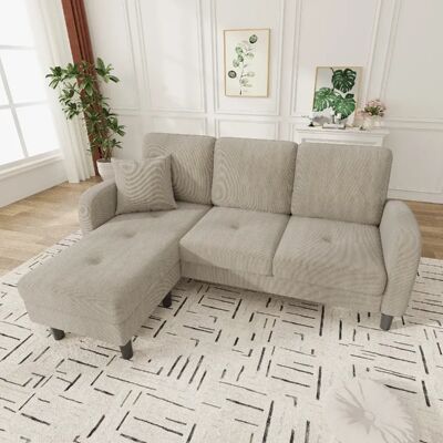 MIVRAY Canapé d'angle 3 Places 166x118x77 Cm Avec Pieds En Plastique, Coussin, Tissu, Marron Clair - Publicité MIVRAY Canapé d'angle 3 Places 166x118x77 Cm Avec Pieds En Plastique, Coussin, Tissu, Marron Clair - Publicité