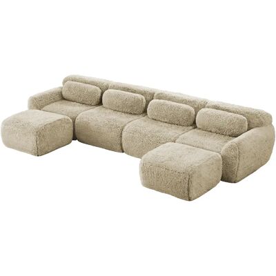 STILVORA Canapé modulable en U kaki clair en peluche sans montage avec coussins - Publicité STILVORA Canapé modulable en U kaki clair en peluche sans montage avec coussins - Publicité