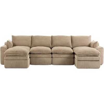 STILVORA Canapé modulaire 335/167/85 cm kaki en velours côtelé avec 2 poufs - Publicité STILVORA Canapé modulaire 335/167/85 cm kaki en velours côtelé avec 2 poufs - Publicité