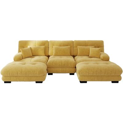 STILVORA Canapé d’angle modulable jaune en chenille avec ottomans et assise profonde - Publicité STILVORA Canapé d’angle modulable jaune en chenille avec ottomans et assise profonde - Publicité