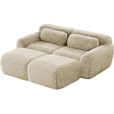 STILVORA Canapé modulable kaki clair en peluche sans montage avec 2 ottomanes - Publicité STILVORA Canapé modulable kaki clair en peluche sans montage avec 2 ottomanes - Publicité