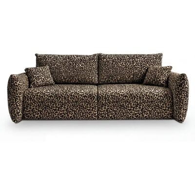 Casanova Canapé droit convertible tissu imprimé animalier 3 places Café - Publicité Casanova Canapé droit convertible tissu imprimé animalier 3 places Café - Publicité
