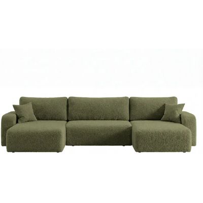 Casanova Canapé panoramique convertible tissu bouclette Vert - Publicité Casanova Canapé panoramique convertible tissu bouclette Vert - Publicité