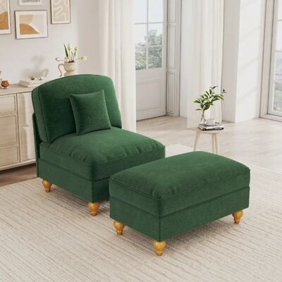 MIVRAY Canapé 1 place 78x83.5x93 cm, repose-pieds, 1 coussin et jupe plissée amovible, Tissu, Vert - Publicité MIVRAY Canapé 1 place 78x83.5x93 cm, repose-pieds, 1 coussin et jupe plissée amovible, Tissu, Vert - Publicité