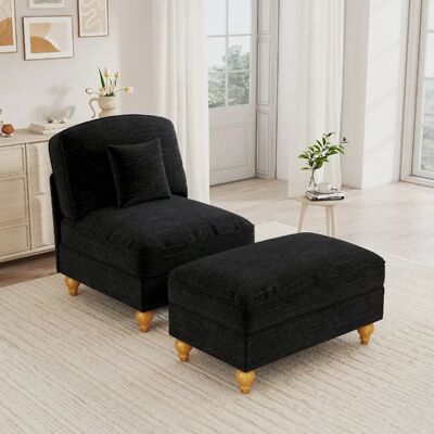 MIVRAY Canapé 1 place 78x83.5x93 cm, repose-pieds, 1 coussin et jupe plissée amovible, Tissu, Noir - Publicité MIVRAY Canapé 1 place 78x83.5x93 cm, repose-pieds, 1 coussin et jupe plissée amovible, Tissu, Noir - Publicité
